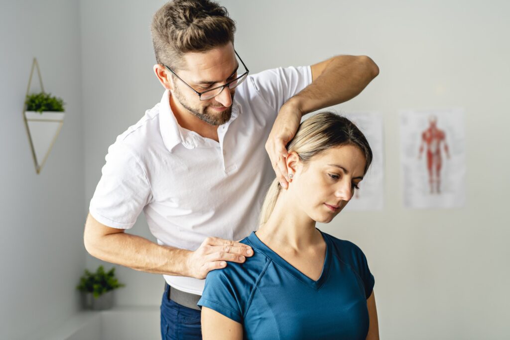 Modern rehabilitation physiotherapy man at work